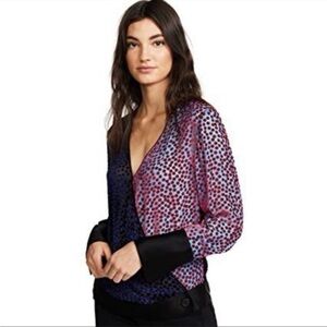 Diane Von Furstenberg V-Neck Semisheer Velvet Burnout Top Small